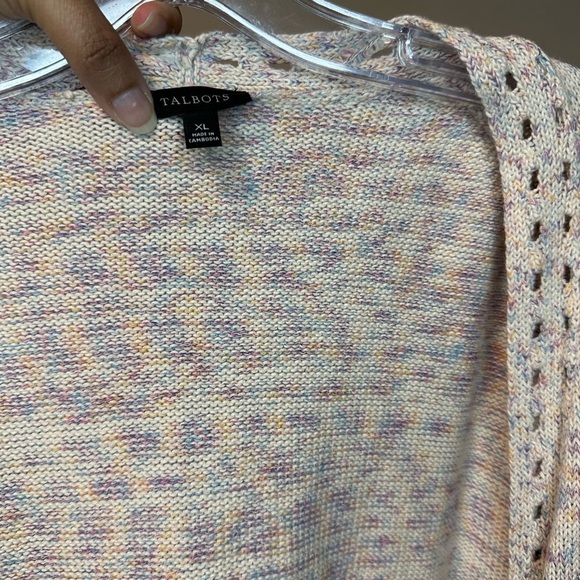 Talbots Beige Long Cottage Boho Costal Knit Cardigan Sweater Women’s Sz XL - Picture 3 of 8